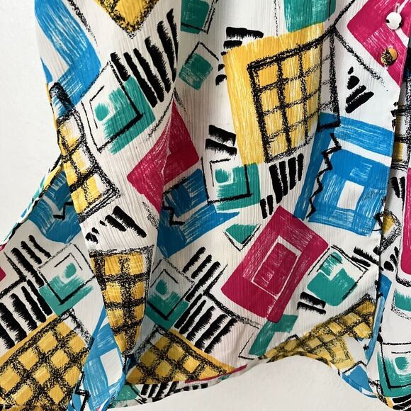 VTG Christie & Jill neon abstract blouse flowy artsy tunic XL texture 80s 90s - Picture 5 of 6